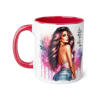 I Was Married Before But I'm Better Now Humoristic Vibrant Quote Mug for Self-Love, Inspirational Coffee Cup, Artistic Accent Mug, Unique Gift for Her, Affirmation Drinkware