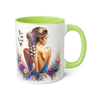 Free and Loving Me Floral Freedom Accent Mug - Inspirational Coffee Cup, Gift for Her, Artist Mug, Tea Lover's Cup, Home Decor
