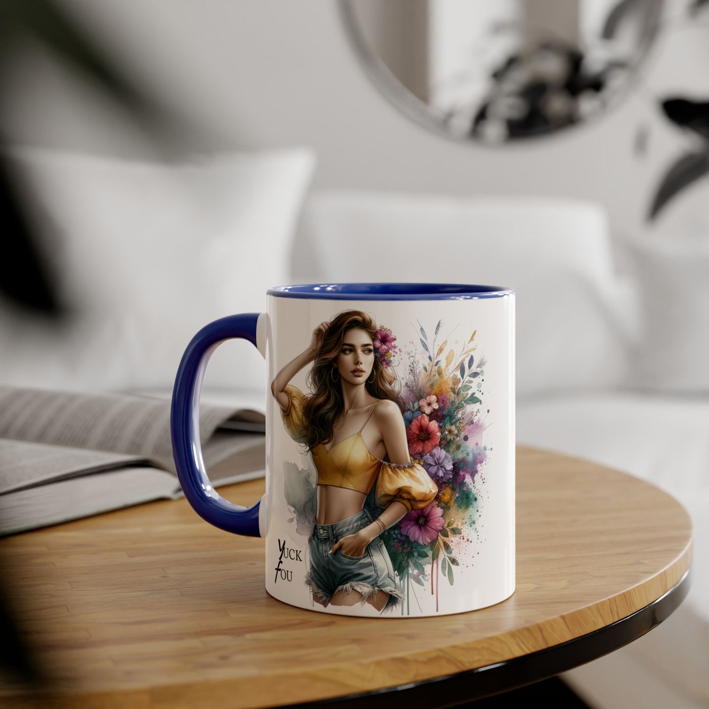 Yuck Fou Floral Accent Mug: Stylish Coffee Cup for Home, Gifts, Birthdays, Tea Lovers, Art Enthusiasts