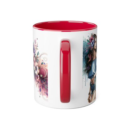 Yuck Fou Bohemian Floral Accent Mug, 11oz Coffee Cup for Art Lovers, Unique Gift for Birthdays, Mother's Day, Relaxation Tea, Decor