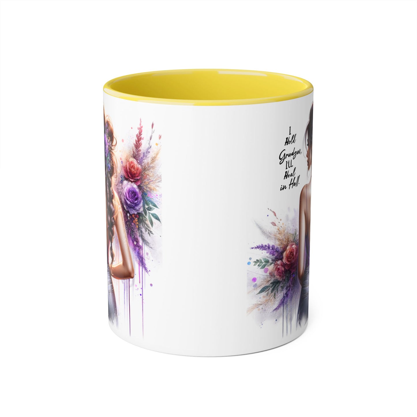 I Hold Grudges, I'll Heal in Hell Elegant Floral Accent Mug, Inspirational Coffee Cup, Gift for Her, Stylish Tea Mug, Home Décor, Unique Drinkware
