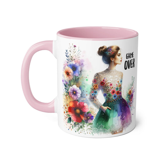 Colorful Game Over Accent Mug, Stylish Coffee Cup for Floral Lovers, Gift for Birthdays or Celebrations, Unique Drinkware, Fun Floral Mugs