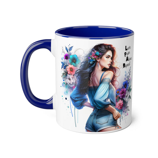 Floral Accent Mug, Inspirational Coffee Cup, Love Yourself Gift, Unique Drinkware, Artistic Ceramic Coffee Mug