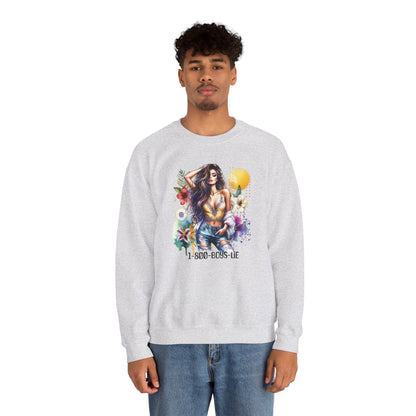 1-800-Boys-Lie Boho Chic Crewneck Sweatshirt with Floral Design, Unisex Gift, Self-Love Apparel, Cozy Casual Wear, Perfect for Relaxation