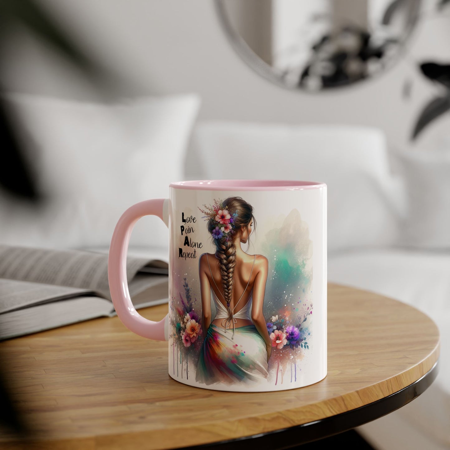 Boho Love Pain Alone Mug, Inspirational Gift, Handmade Coffee Cup, Artistic Ceramic Drinkware, Unique Home Decor