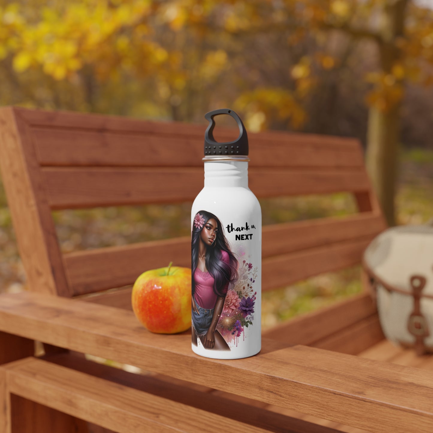 Thank U, Next Floral Stainless Steel Water Bottle | Thank You Next, Eco-Friendly, Water Bottle Gift, Summer Hydration, Artist Design, Floral Water Bottle