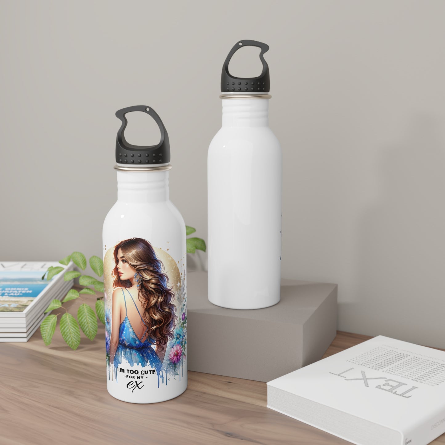 I'm Too Cute For My Ex Floral Girl Stainless Steel Water Bottle, Travel Mug, Hydration Bottle, Gift for Her, Sports Bottle, Eco-Friendly Water Container