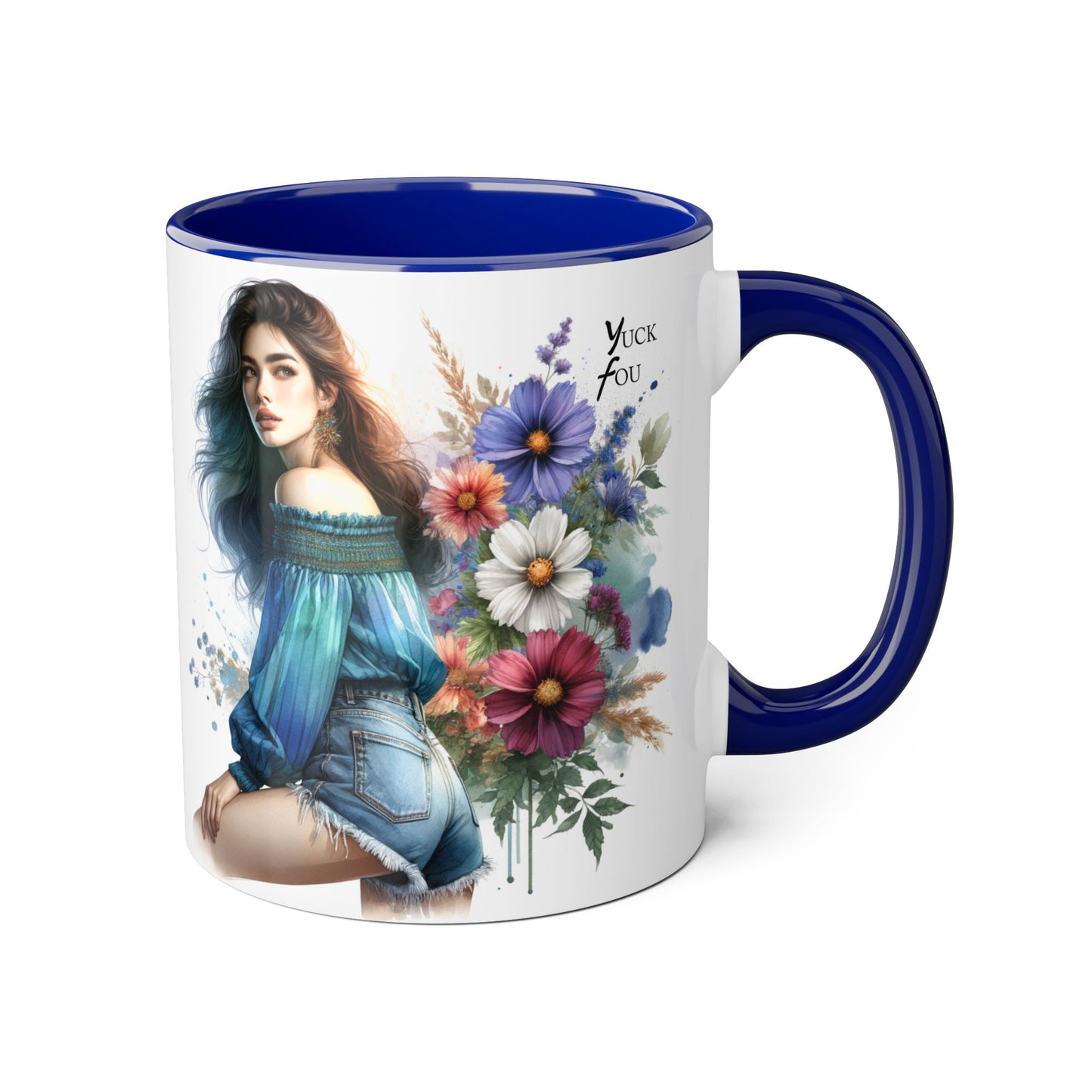 Bohemian Accent Mug - Yuck Fou Floral Design, Gift for Artists, Unique Coffee Cup, Home Decor, Stylish Drinkware