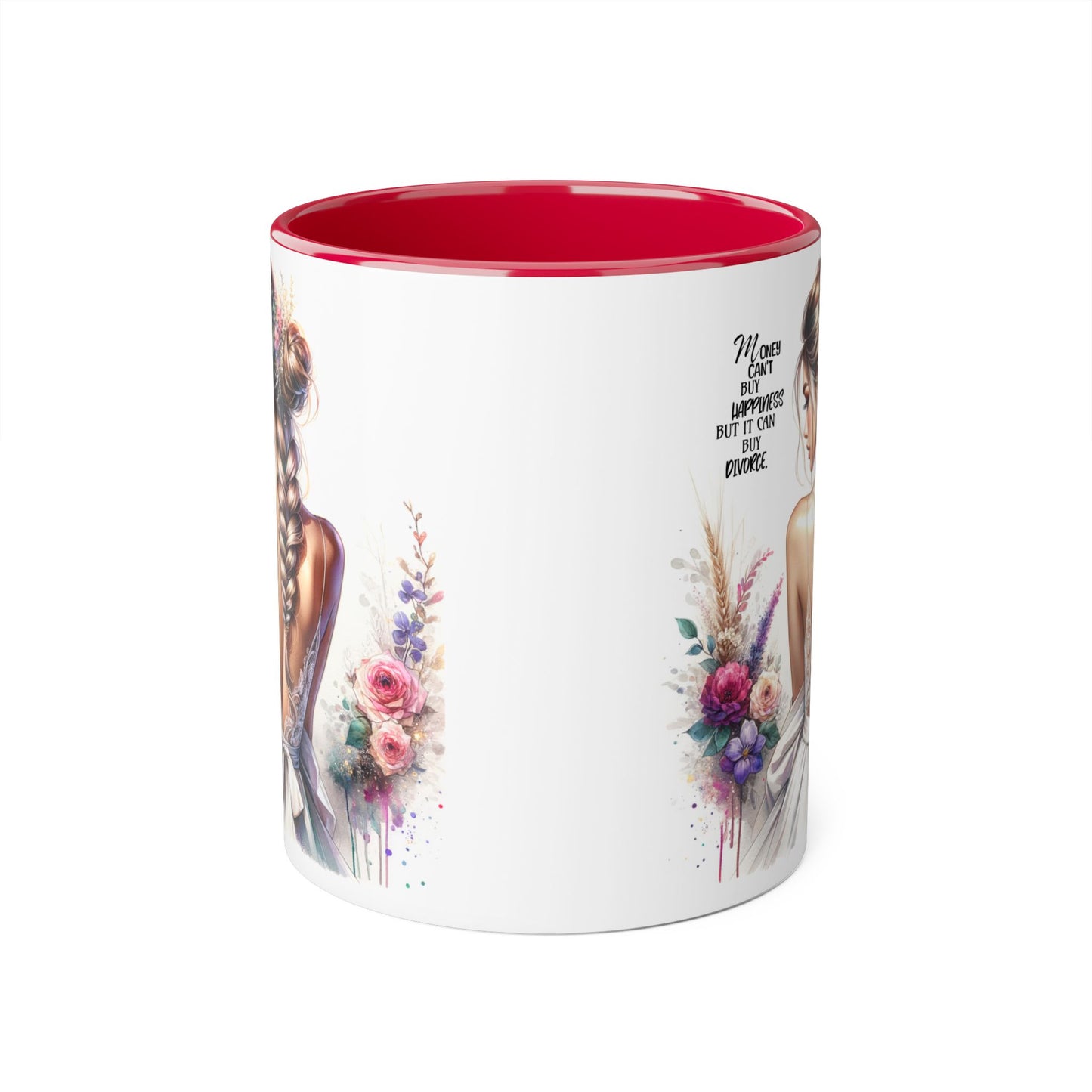 Money Can't Buy Happiness But It Can Buy Divorce Humoristic Elegant Floral Accent Mug, Inspirational Gift, Coffee Cup for Brides, Wedding Favors, Self-Care Reminder, Home Décor