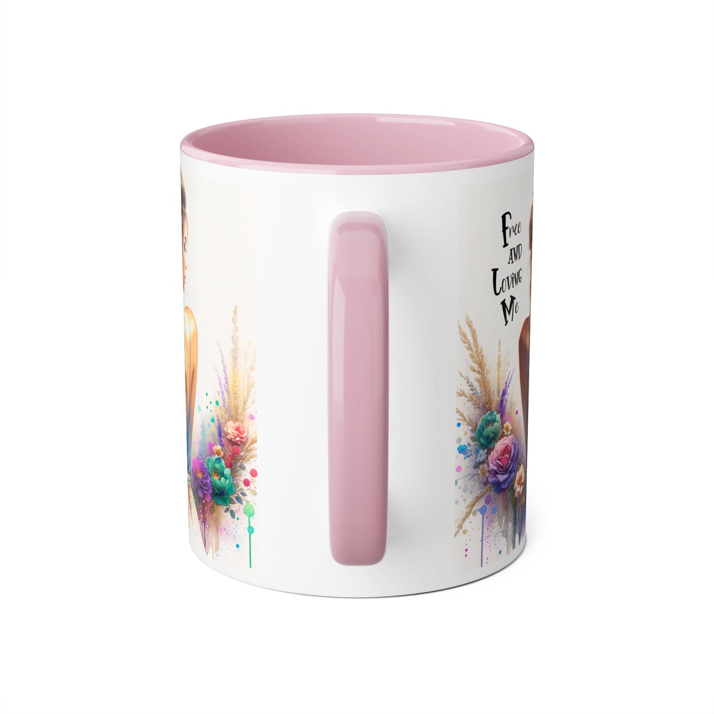 Free and Loving Me Floral Freedom Accent Mug - Inspirational Coffee Cup, Gift for Her, Artist Mug, Tea Lover's Cup, Home Decor