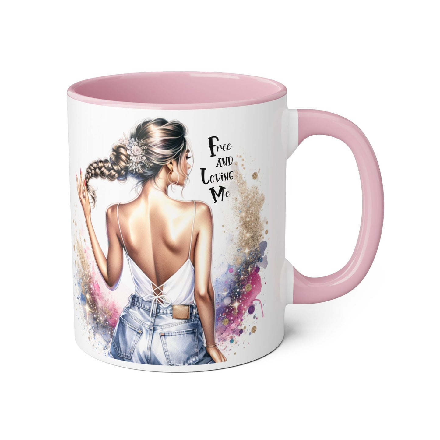 Free and Loving Me Accent Mug, Empowering Coffee Cup, Inspirational Gift, Unique Women’s Mug, Morning Motivation