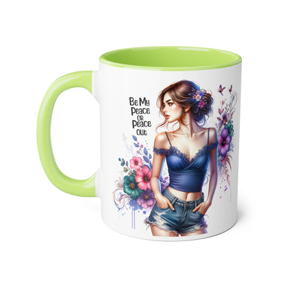 Be My Peace or Peace Out Bohemian Themed Accent Mug, Artist Cup, Unique Gift, Floral Coffee Cup, Inspirational Quote Mug
