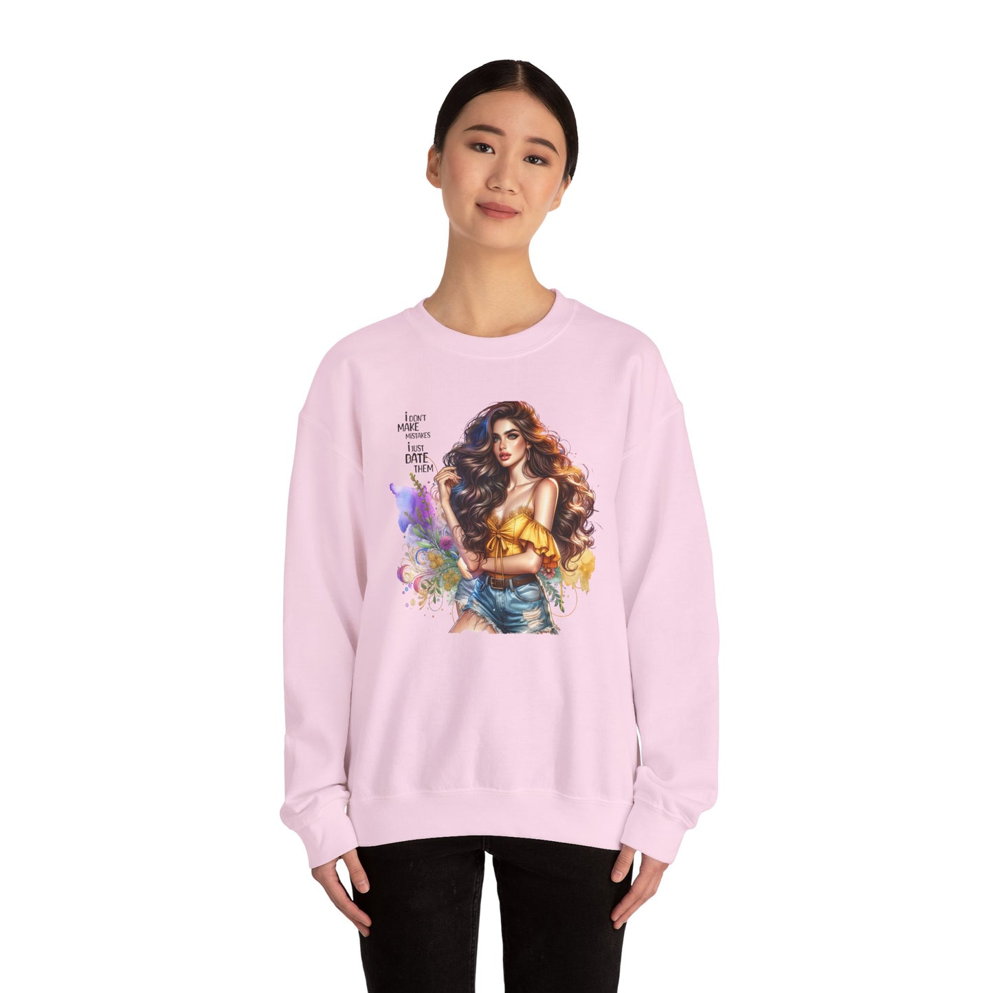 I Don`t  Make Mistakes, I Just Date Them Artistic Crewneck Sweatshirt - Perfect for Casual Outings, Gifts, Festivities, and Everyday Comfort, Featuring Colorful Designs