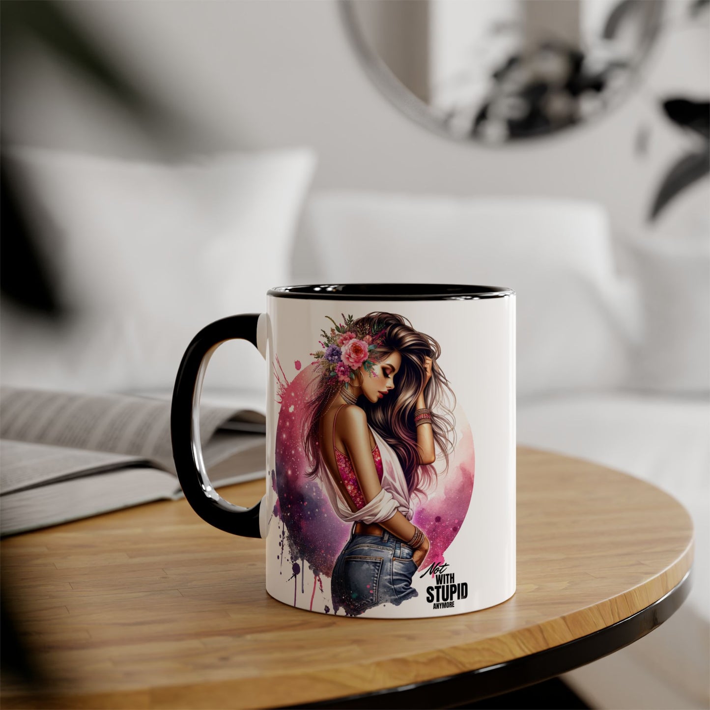 Not With Stupid Anymore Humoristic Artistic Accent Mug - Unique Drinkware for Art Lovers, Perfect Gift for Birthdays, Holidays, or Just Because