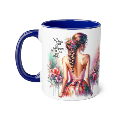 Money Can't Buy Happiness But It Can Buy Divorce Humoristic Colorful Women Empowerment Accent Mug - Inspirational Gift, Motivational Coffee Cup, Floral Design, Art Lover, Birthday Present