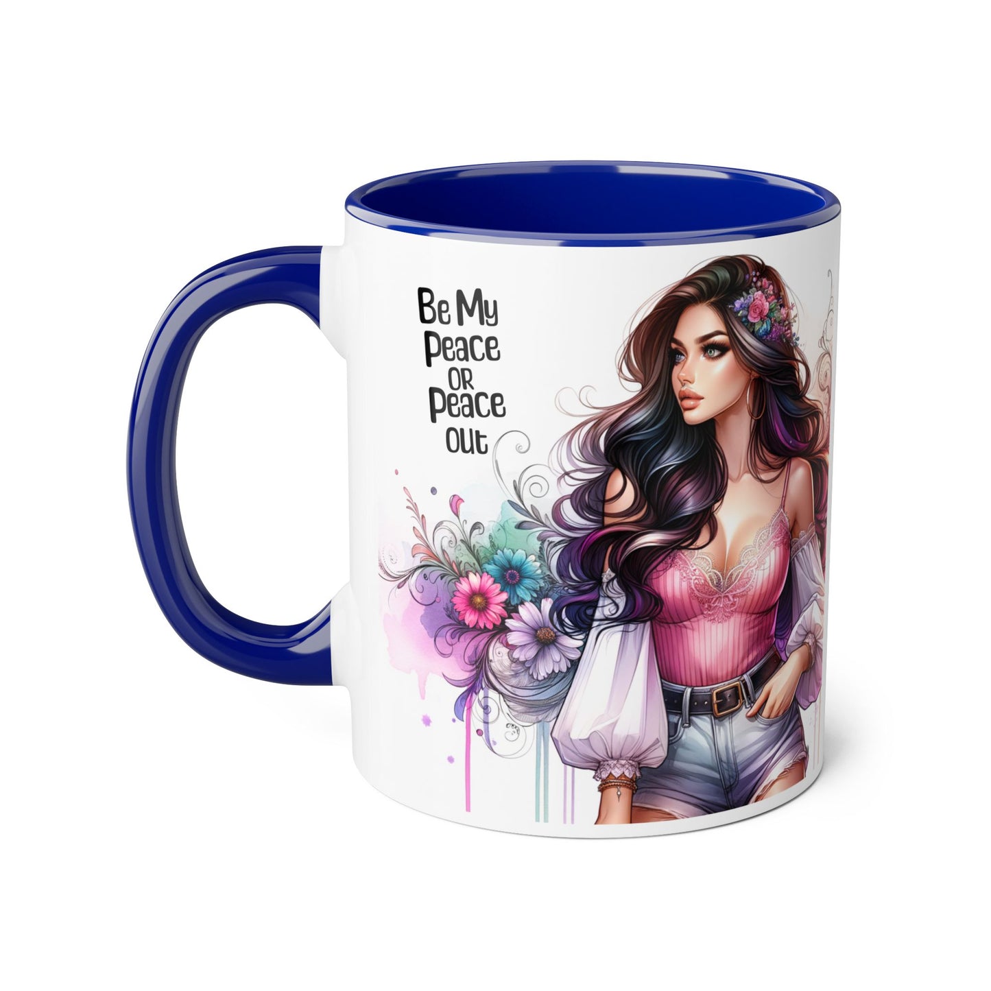 Bohemian Accent Mug, Be My Peace or Peace Out Gift, Artistic Coffee Mug, Floral Coffee Cup, Gift for Her