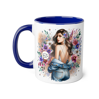 I'm Too Cute For My Ex Floral Accent Mug with Boho Design, Coffee Lover Gift, Tea Cup, Artful Beverage Holder, Personalized Drinkware