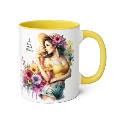 I Can Buy Myself Flowers Chic Floral Accent Mug, Coffee Cup, Gift for Flower Lovers, Tea Mug, Spring Decor, Mother's Day, Home Office Vibe