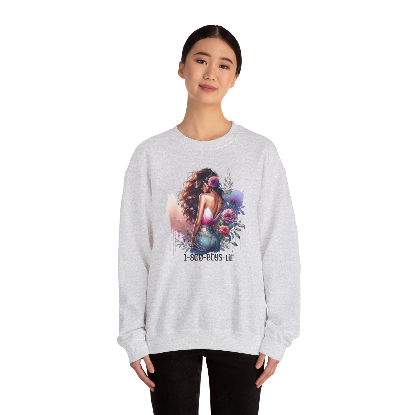 1-800-Boys-Lie Boss Babe Floral Sweatshirt | Unisex Comfortable Crewneck, Trendy Gift for Her, Affirmation Clothing, Cozy Fashion