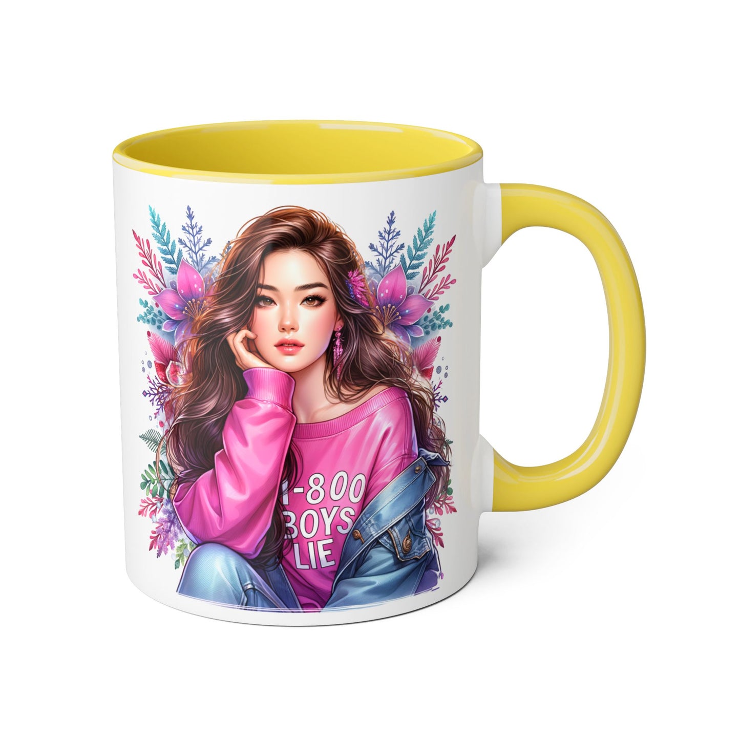 1-800-BOYS-LIE Chic Floral Accent Mug - Perfect Gift for Tea Lovers, Stylish Drinkware, Coffee Cup for Her, Women's Empowerment Decor, Trendy Floral Mug
