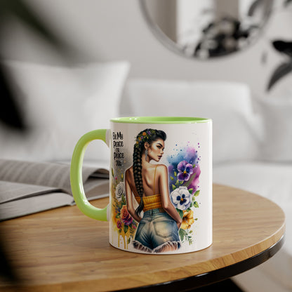 Artistic Black Handle Mug with Inspirational Message, Be My Peace or Peace Out, Unique Gift for Coffee Lovers, Colorful Floral Design, [...]
