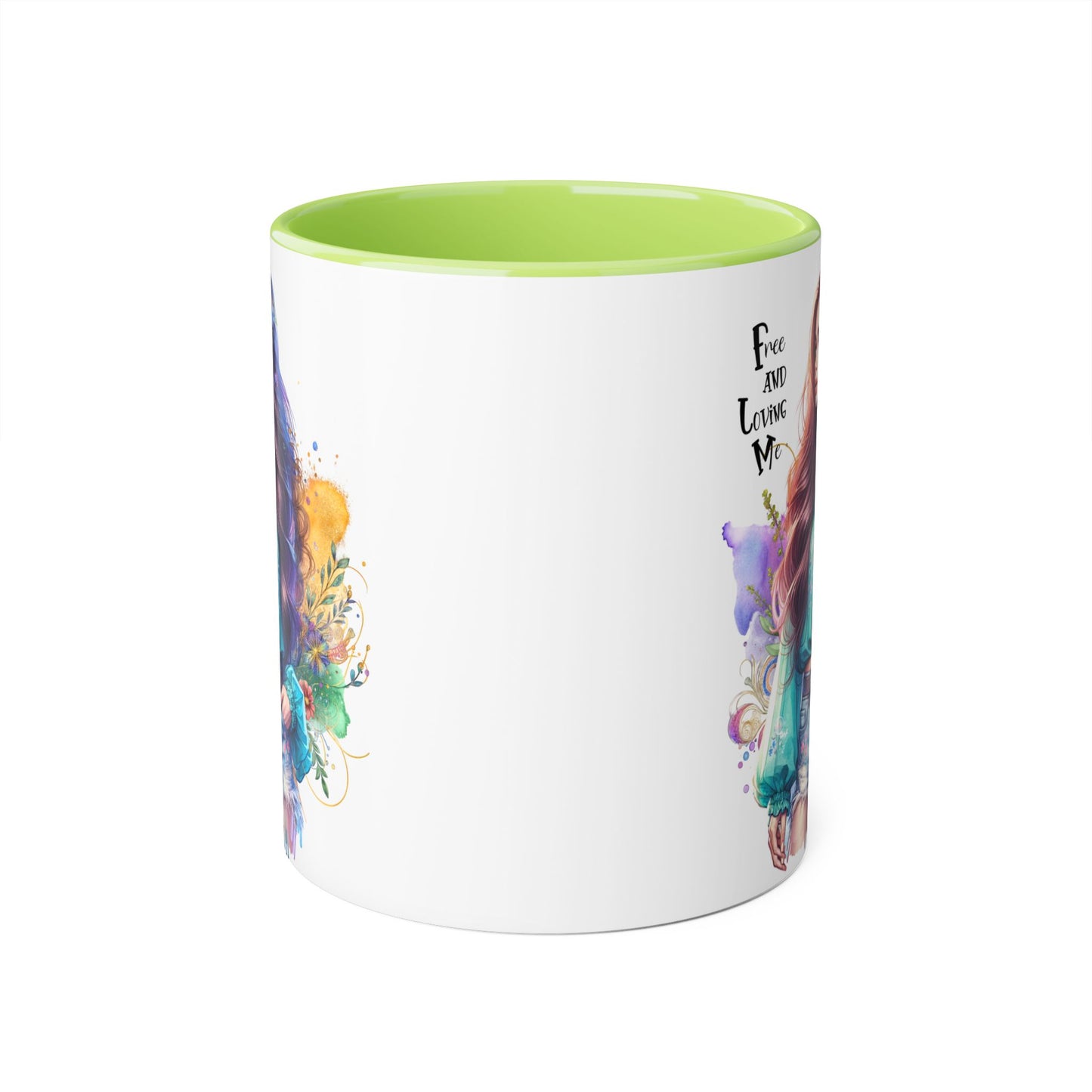 Free and Loving Me Bohemian Accent Mug with Inspirational Quote, Free and Love Me, Unique Gift for Coffee Lovers, Artistic Mugs for Women, Colorful Drinkware