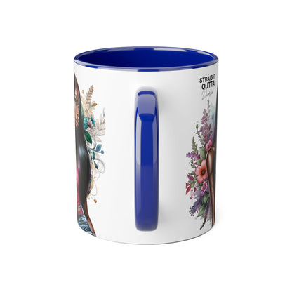 Straight Outta Divorced Humoristic Vibrant Statement Mug, Black Handle Coffee Cup, Floral Art Beverage Mug, Gift for Her, Inspirational Drinkware, Birthday Mug