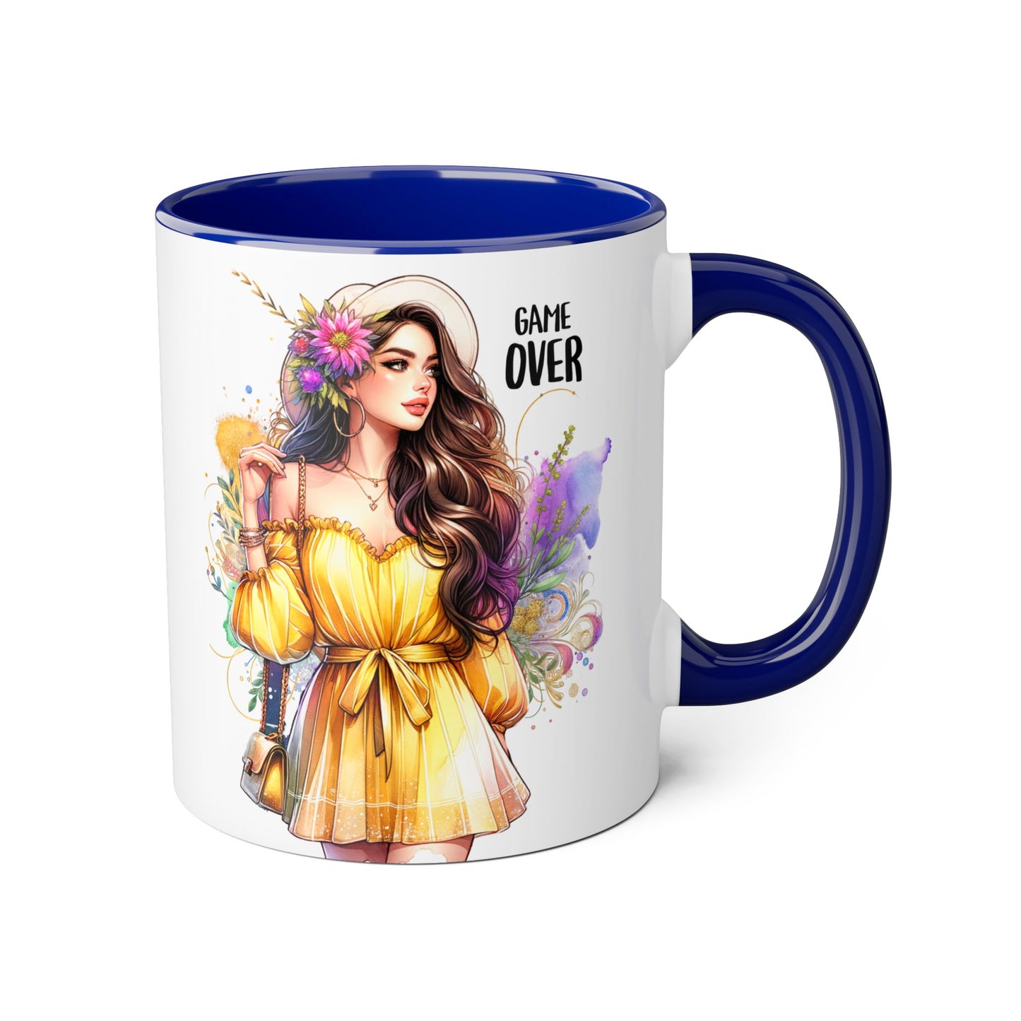 Colorful Game Over Accent Mug, 11oz Coffee Cup, Unique Art Gift, Fun Drinkware, Birthday, Celebration, Decorative Mug