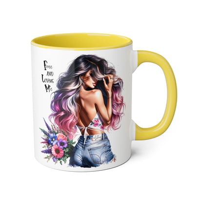 Free and Loving Me Bohemian Accent Mug | Free and Living Me | Floral Art Coffee Cup | Gift for Her | Inspirational Drinkware