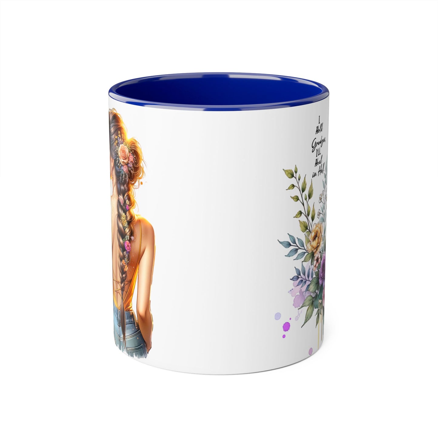 I Hold Grudges, I'll Heal in Hell  Humoristic Floral Inspirational Mug, Gift for Her, Coffee Cup, Boho Home Decor, Self-Care Reminder, Unique Tea Mug, Birthday Gift Idea