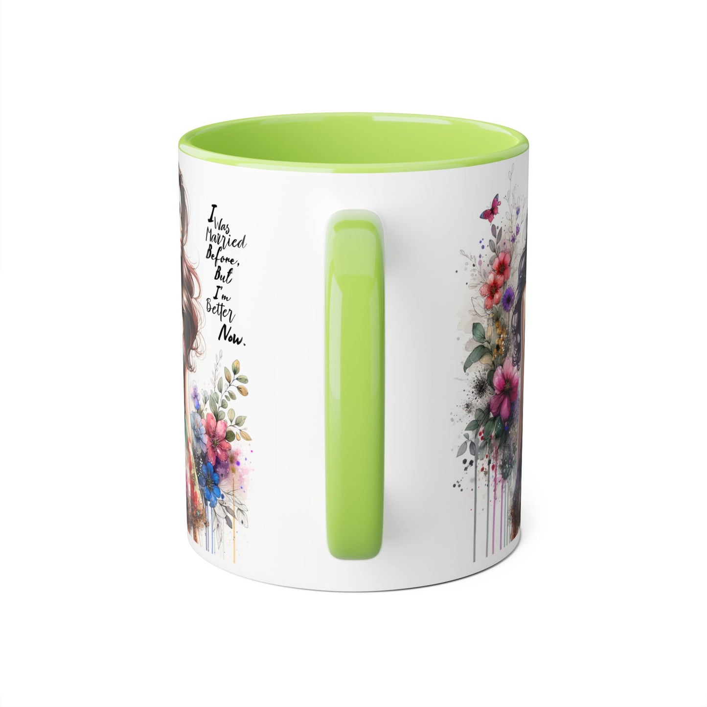 I Was Married Before But I'm Better Now Humoristic Inspirational Floral Accent Mug, Motivational Gift for Her, Home Decor Coffee Cup, Artful Tea Mug, Unique Present for Self-Care