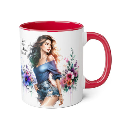 Stylish Accent Mug, Love Pain Alone Repeat Mug, Floral Design Coffee Cup, Gift for Her, Motivational Drinkware