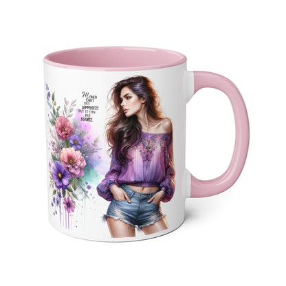 Money Can't Buy Happiness But It Can Buy Divorce Humoristic Stylish Floral Accent Mug, Coffee Cup, Gift for Her, Home Decor, Inspirational Quote, Unique Design