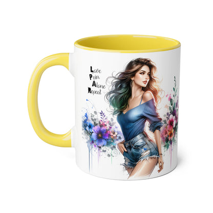 Stylish Accent Mug, Love Pain Alone Repeat Mug, Floral Design Coffee Cup, Gift for Her, Motivational Drinkware