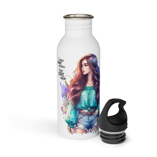 I Don't Make Mistakes, I Date Them Bohemian Water Bottle with Inspirational Quotes, Eco-Friendly Hydration, Gift for Nature Lovers, Fitness Enthusiasts, Travel Accessory