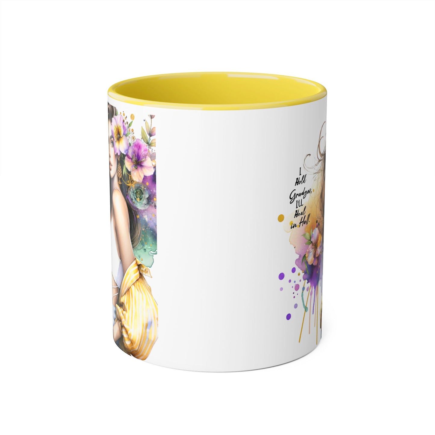I Hold Grudges, I'll Heal in Hell  Humoristic Elegant Floral Accent Mugs for Coffee Lovers, Inspirational Gift, Home Decor, Unique Art, Perfect for Birthdays, Mother’s Day