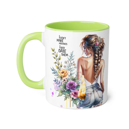 I Don't Make Mistakes, I Date Them Chic Floral Accent Mug for Her, Coffee Lover Gift, Fun Quote Mug, Stylish Kitchen Decor, Best Friend Gift