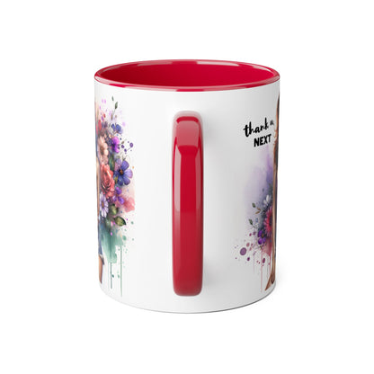 Thank U, Next Floral Accent Coffee Mug with Inspirational Quote, Gift for Her, Tea Mug for Friends, Home Decor, Birthday Present