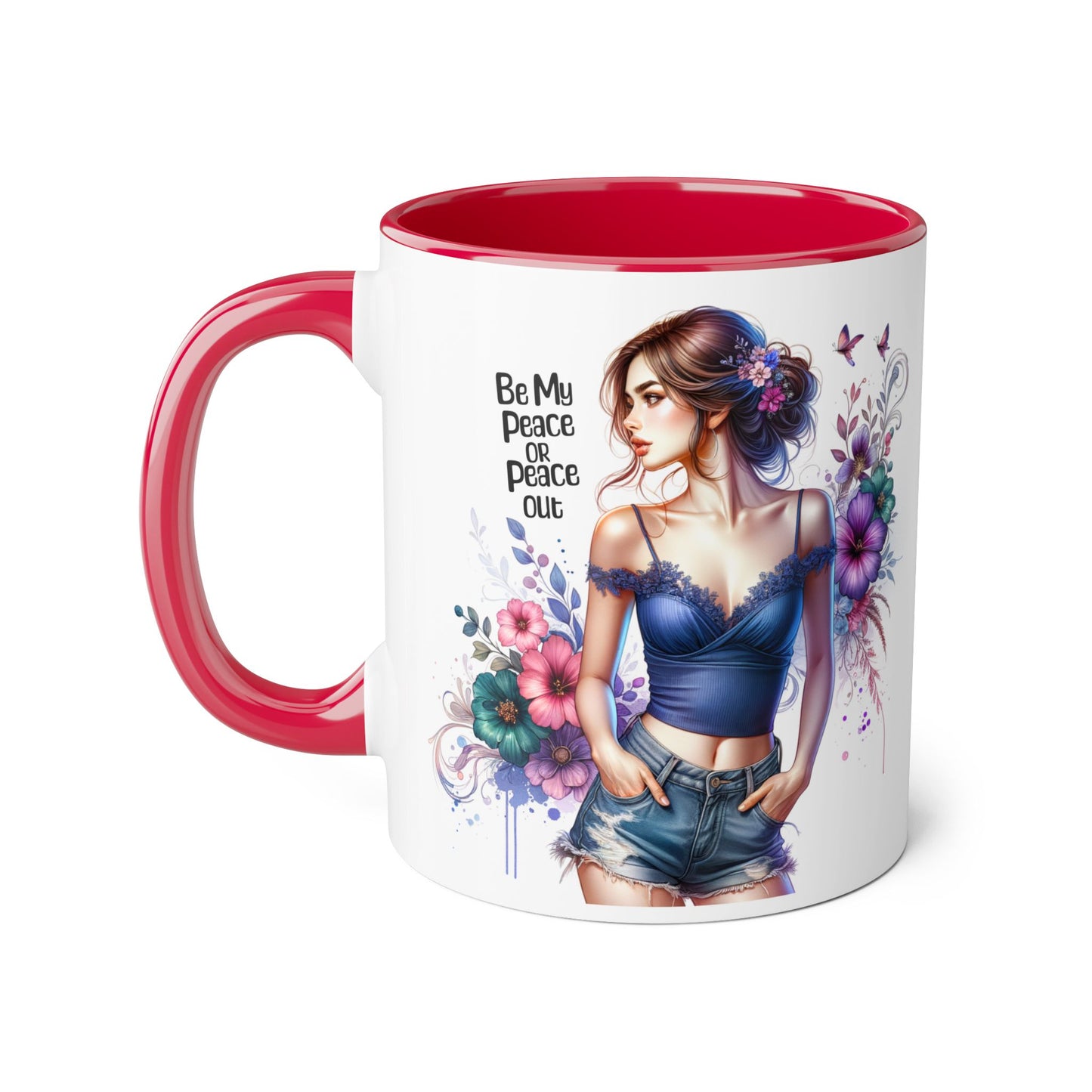 Be My Peace or Peace Out Bohemian Themed Accent Mug, Artist Cup, Unique Gift, Floral Coffee Cup, Inspirational Quote Mug