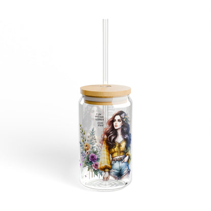 I Am My Own Happily Ever After Stylish Sipper Glass, 16oz - Floral Artwork, Summer Vibes, Eco-Friendly Drinkware, Gift for Her, Party Accessory