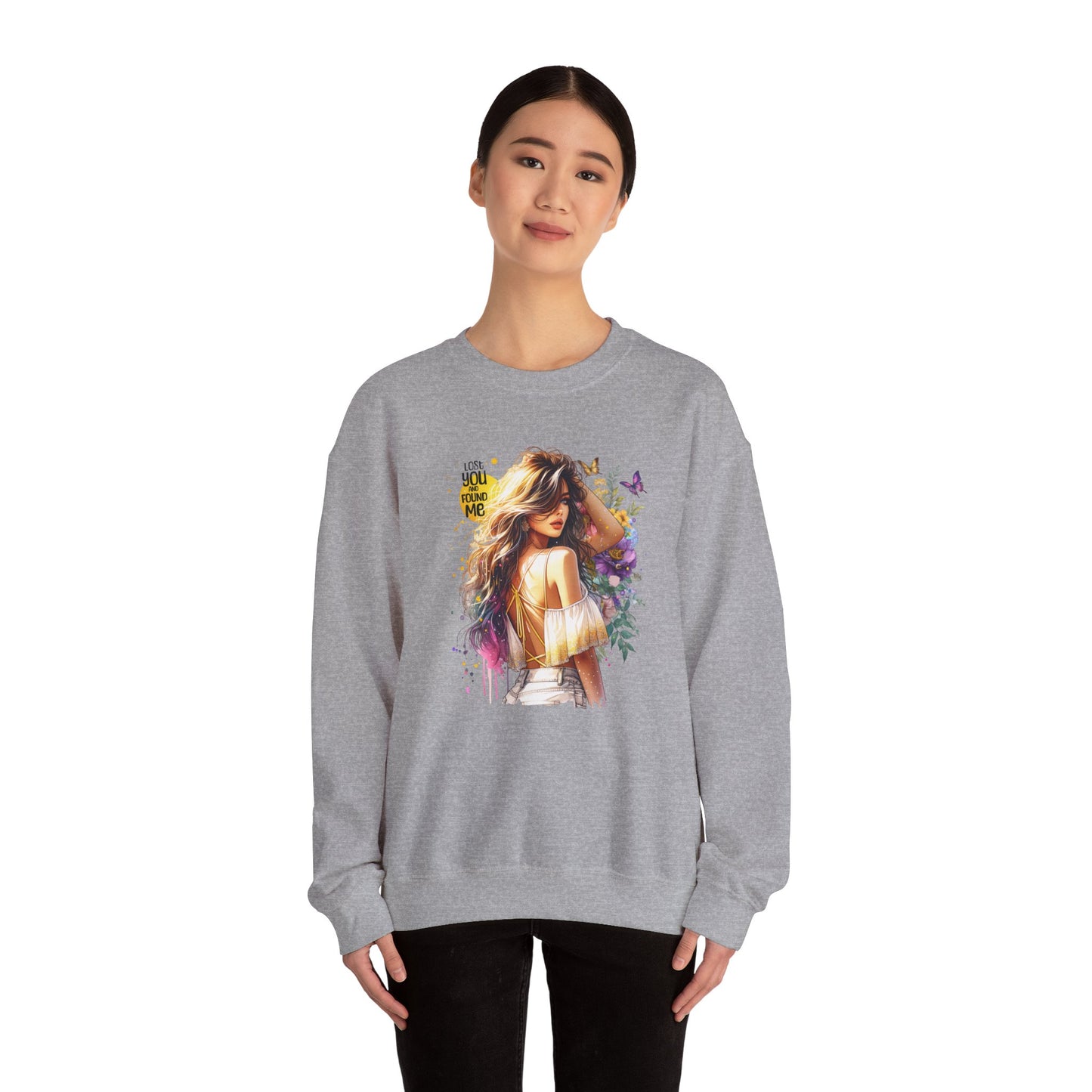 Lost You And Found Me Bohemian-Themed Crewneck Sweatshirt with Floral Design, Cozy Casual Wear, Gift for Her, Everyday Comfort, Family Gatherings, Spring Fashion
