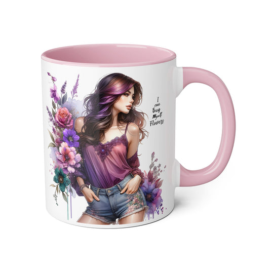 I Can Buy Myself Flowers Floral Art Accent Mug, 11oz Coffee Cup for Flower Lovers, Gift for Her, Boho Kitchen Decor, Unique Art Mug