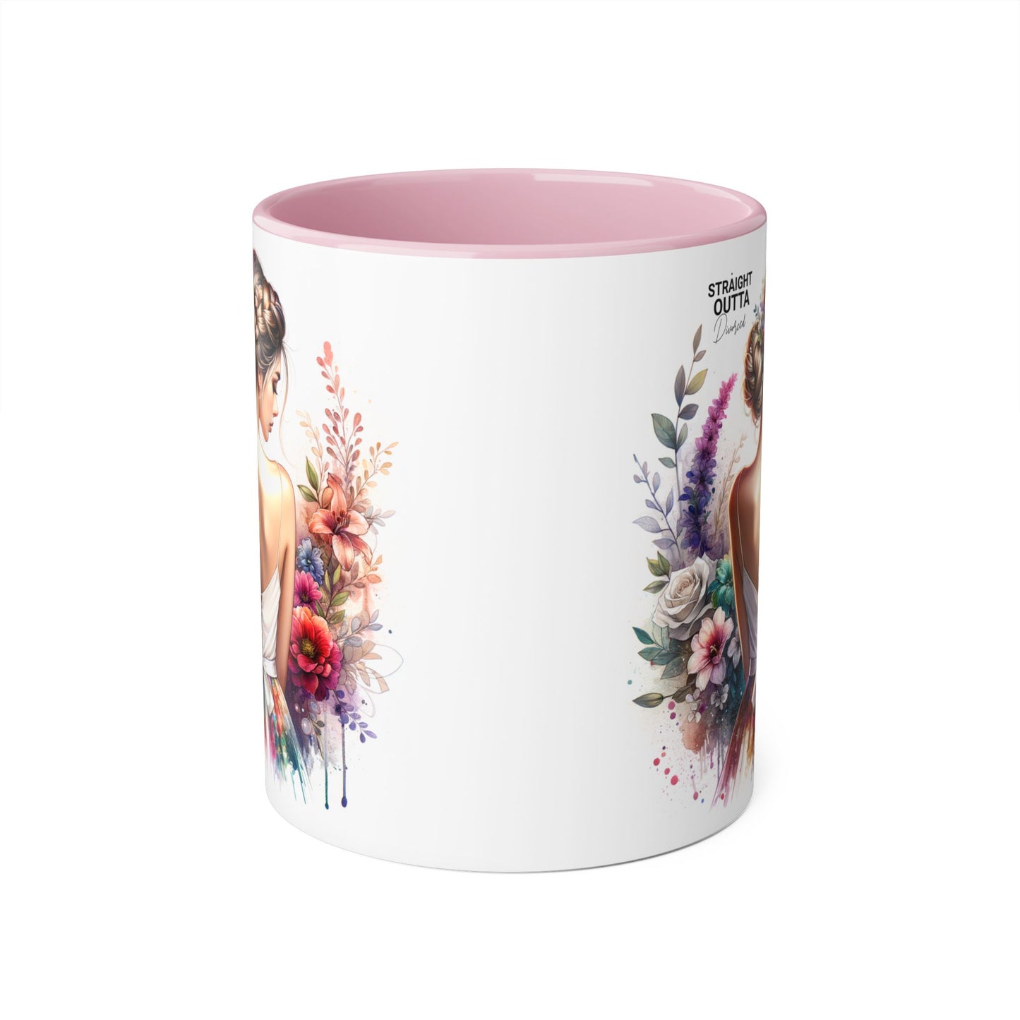 Straight Outta Divorced Humoristic Boho Floral Accent Mug, Inspirational Gift, Coffee Lover's Cup, Unique Art Mug, Straight Outta Beautiful, Personalized Drinkware