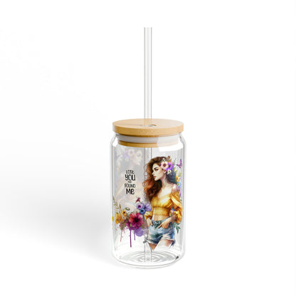 Lost You and Found Me Colorful Floral Sipper Glass, 16oz Drinkware, Summer Vibes, Gift for Her, Eco-Friendly Beverage Jar, Party Drink Container
