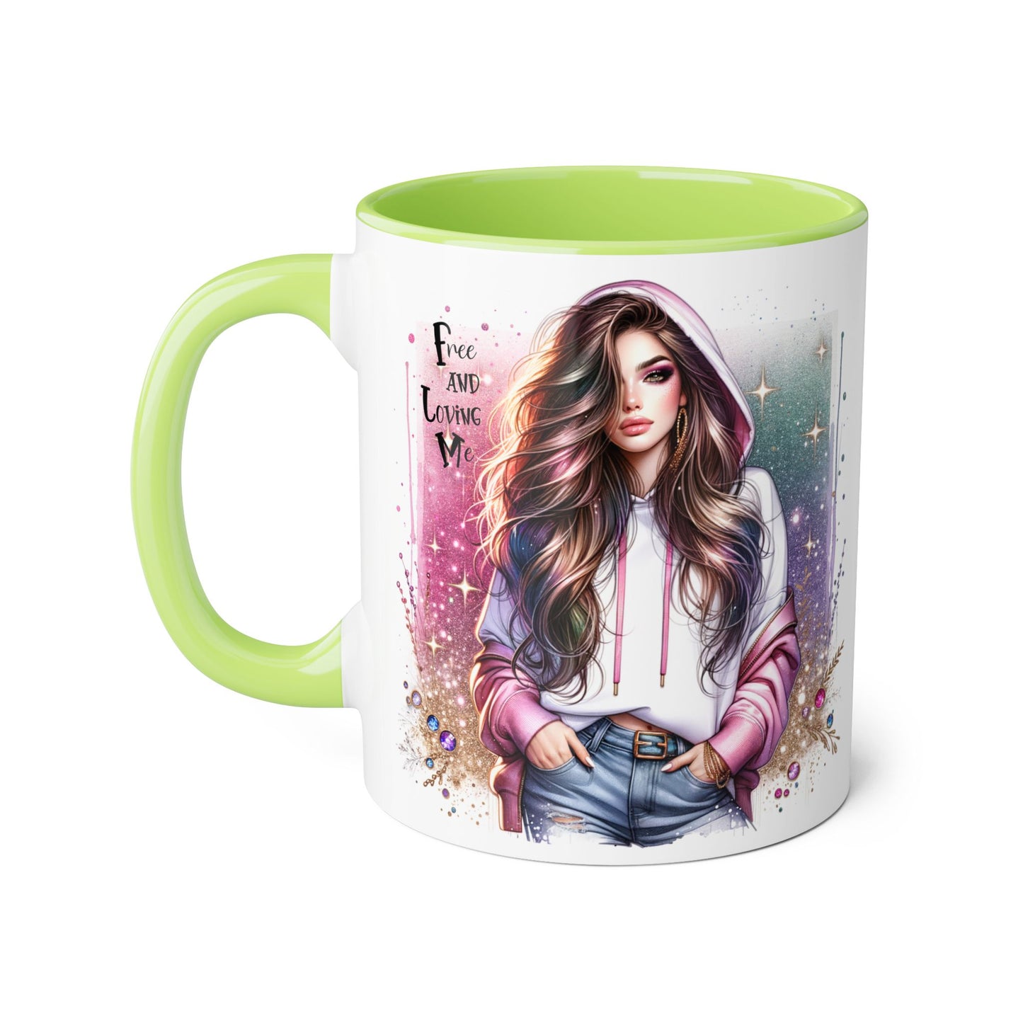 Stylish Accent Mug - 'Free and Loving Me' Coffee Cup, Perfect Gift for Coffee Lovers, Inspirational Drinkware, Cute Morning Mug