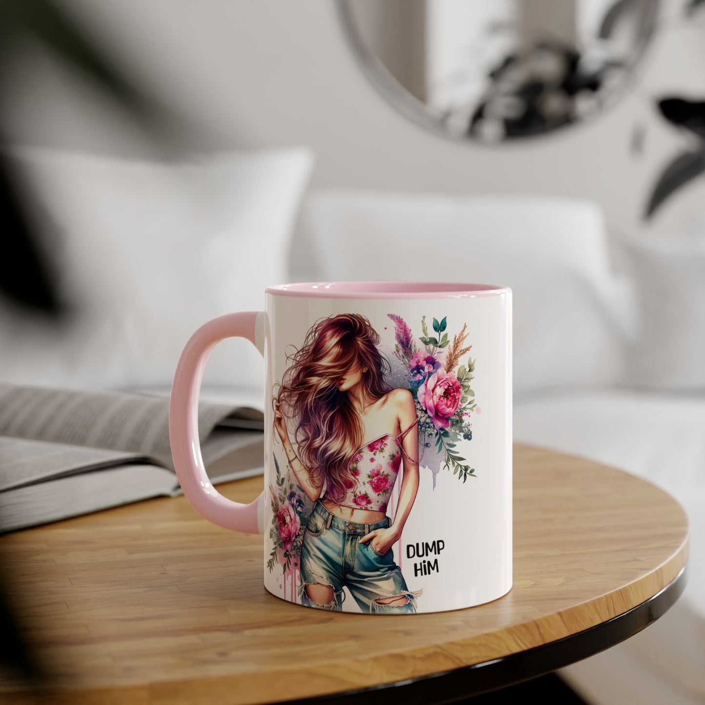 Floral Motivational Mug: "Dump Him" Coffee Cup, Gift for Friends, Inspirational Drinkware, Self-Care Coffee Mug, Cute Floral Mug