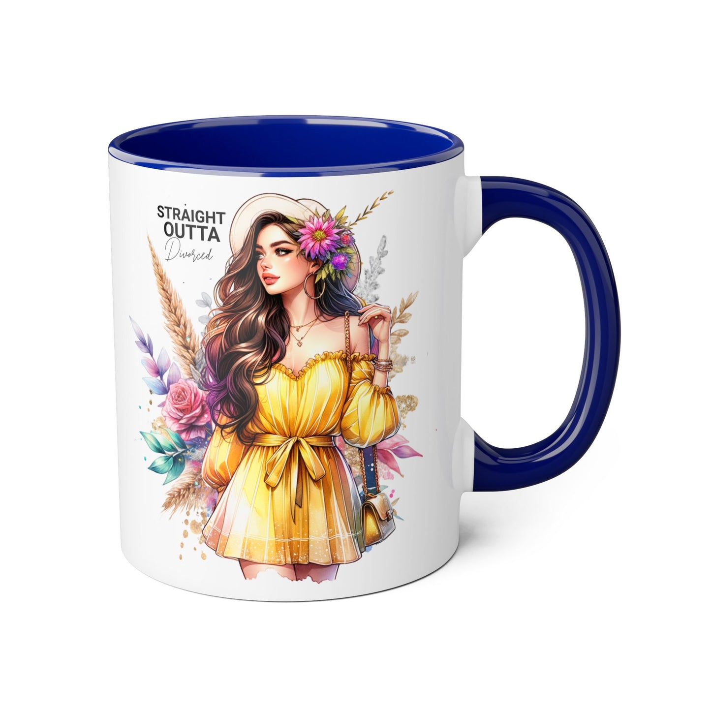 Straight Outta Divorced Humoristic Chic Floral Accent Mug, Stylish Coffee Cup, Trendy Teacup, Unique Gift for Friends, Perfect for Birthdays and Celebrations