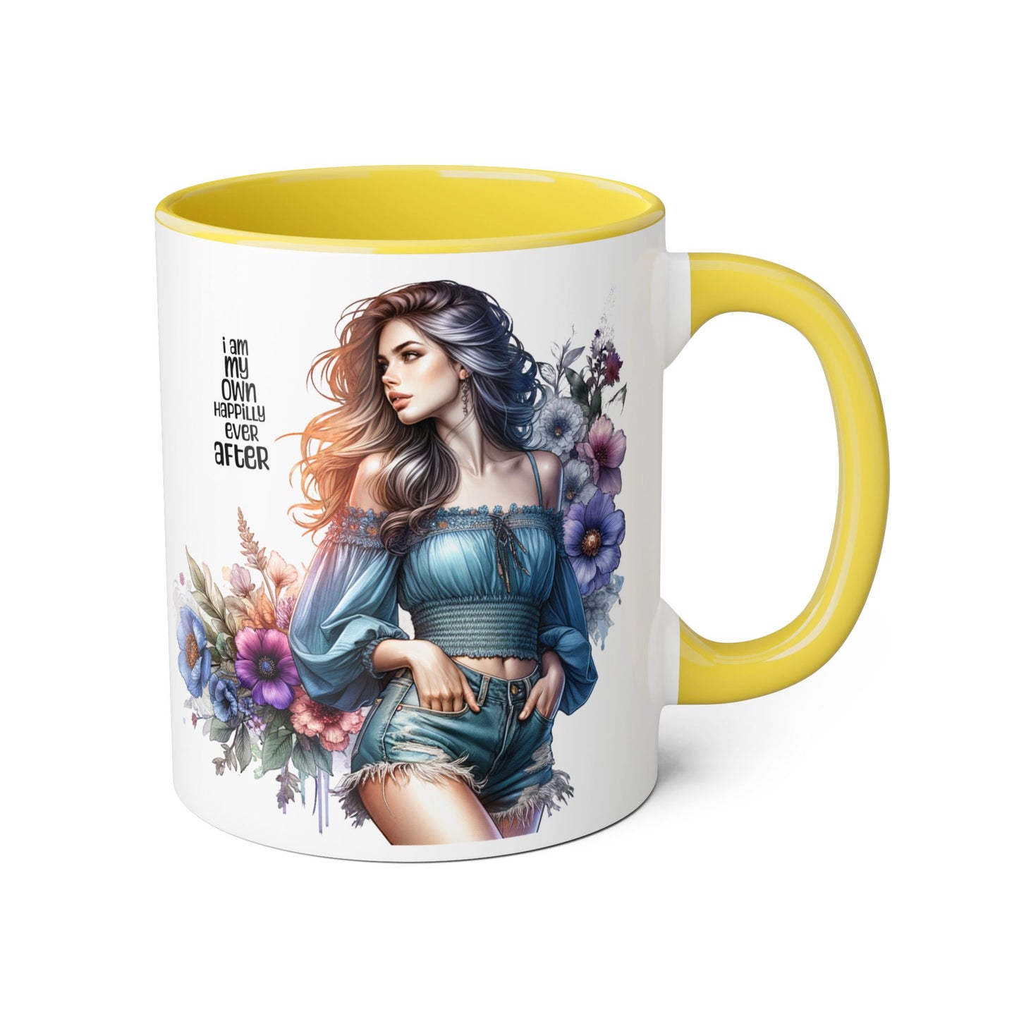 I Am My Own Happily Ever After Whimsical Floral Accent Mug - Perfect Gift for Her, Inspirational Coffee Cup, Self-Care Quotes, Boho Decor, Unique Tea Mug