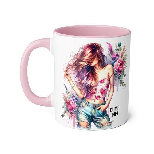 Floral Motivational Mug: "Dump Him" Coffee Cup, Gift for Friends, Inspirational Drinkware, Self-Care Coffee Mug, Cute Floral Mug