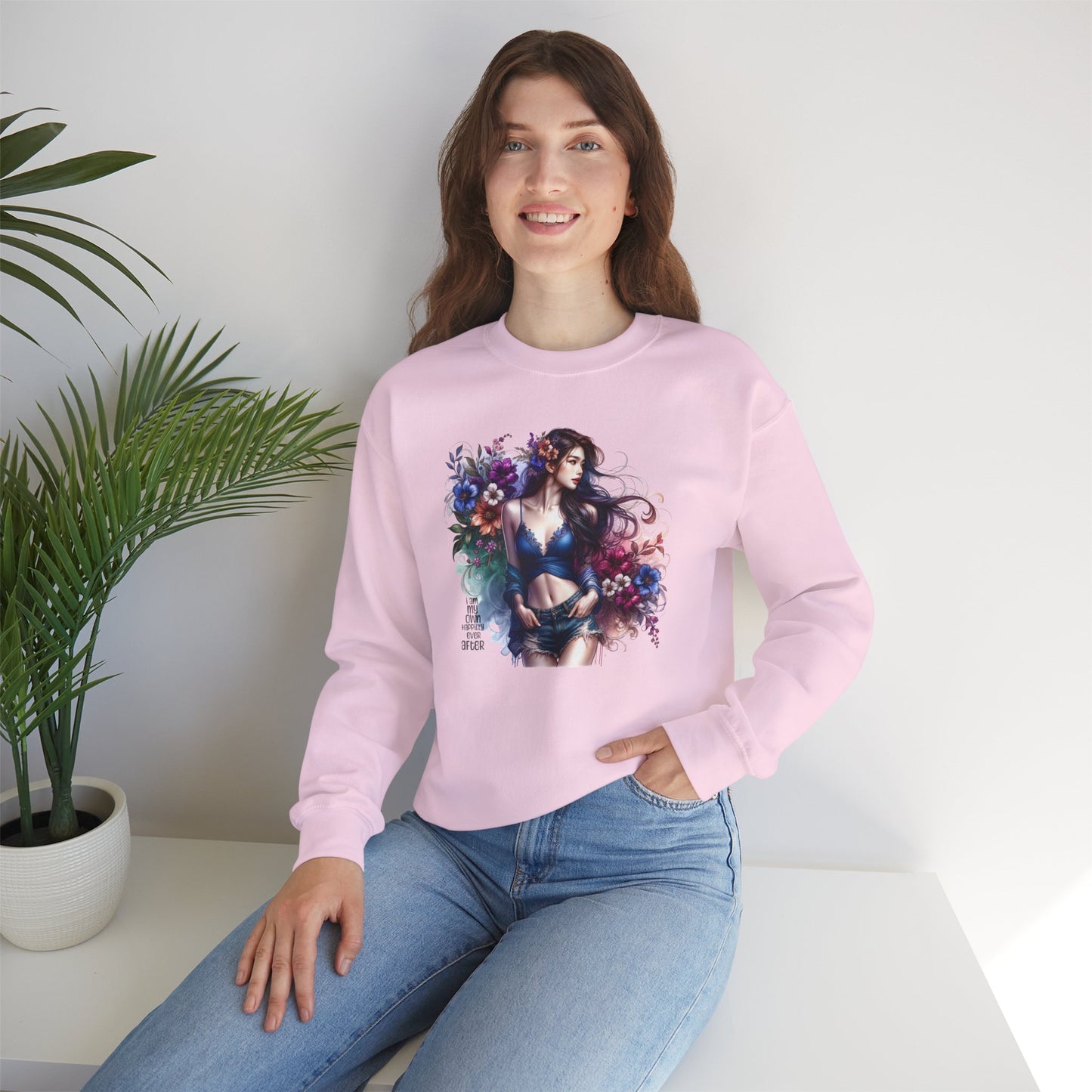 I Am My Own Happily Ever After  Floral Goddess Sweatshirt | Cozy Unisex Crewneck | Perfect Gift for Fall/Winter, Artistic Apparel, Wall Art Sweatshirt, Everyday Wear